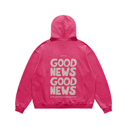 "GOOD NEWS" UNISEX HOODIE (DARK PINK)