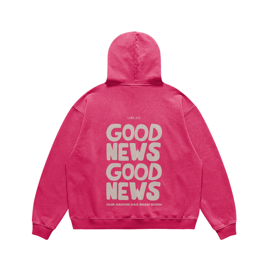 "GOOD NEWS" UNISEX HOODIE (DARK PINK)